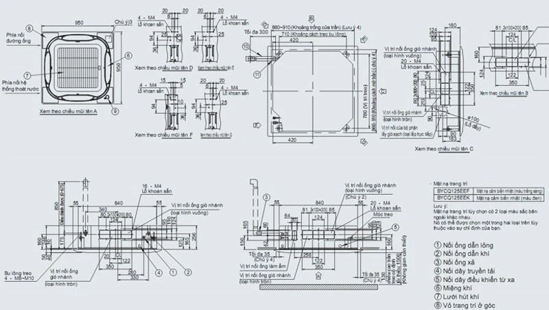 Các loại kích thước điều hòa cassette âm trần chuẩn cho thi công