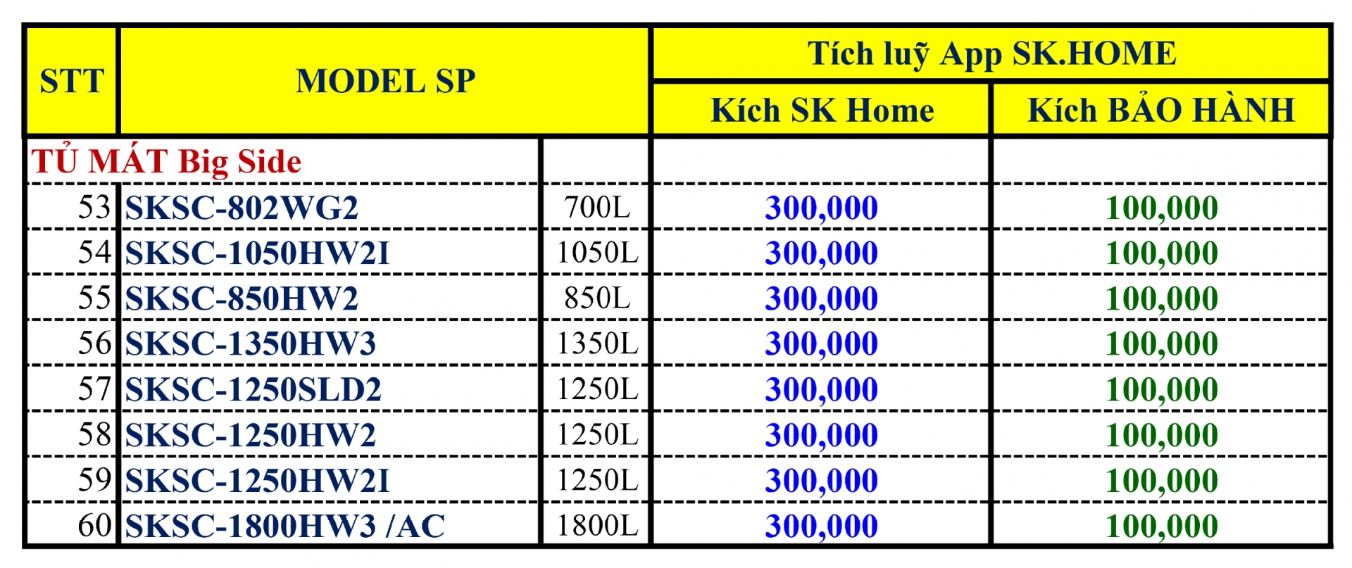 Chính Sách Thưởng Kích Hoạt SK Home 2025 - Ngành Hàng Tủ Đông Tủ Mát - Khuyến mãi