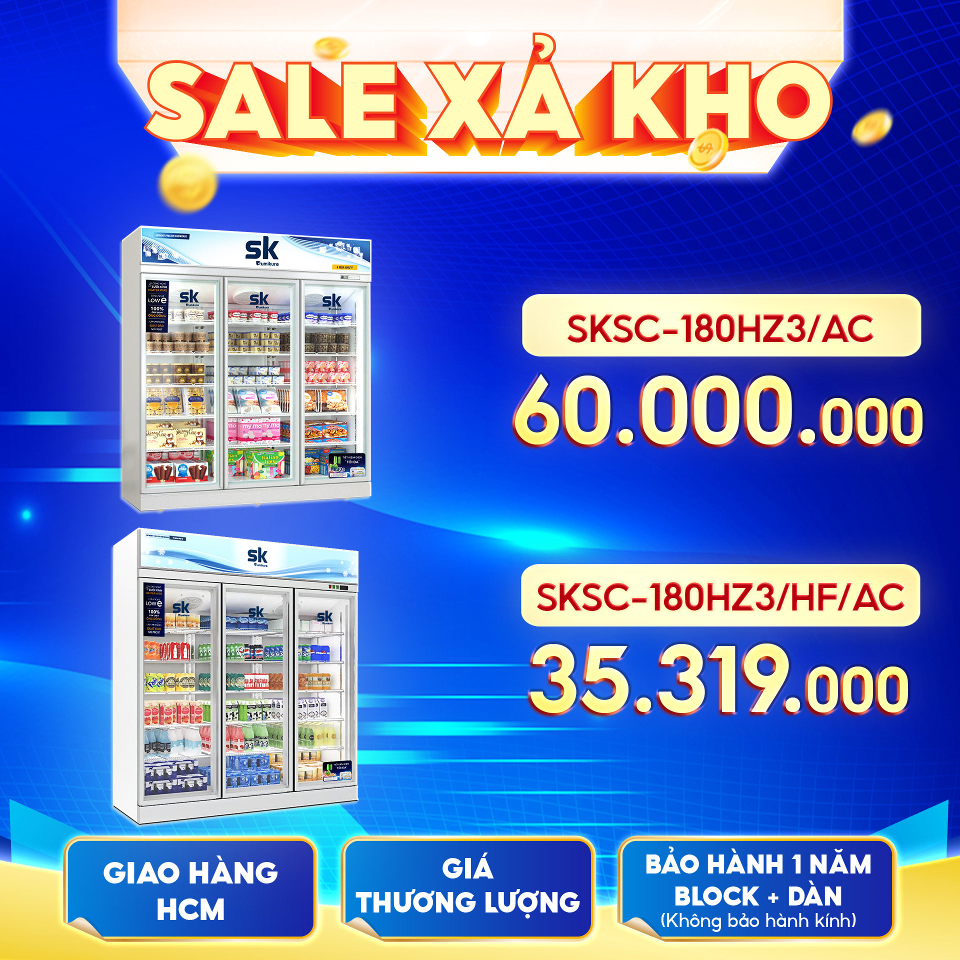 Sale Xả Kho Tủ Đông Tủ Mát Siêu Thị Mới 100% Do Dự Án Bị Huỷ: Cơ Hội Mua Giá Vốn Cực Hiếm! - Khuyến mãi