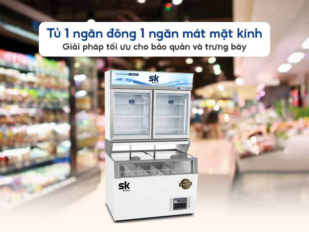 SKFC-100.ICB: Tủ 1 ngăn đông 1 ngăn mát mặt kính sang trọng tiện lợi - Tin tức